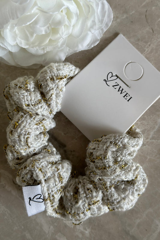 Scrunchie aus Tweed Creme/Gold M