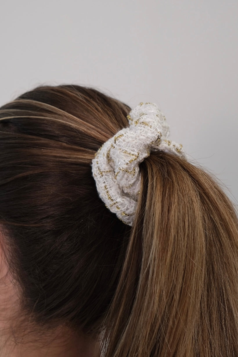 Scrunchie aus Tweed Creme/Gold M