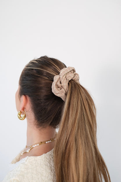 Scrunchie aus Tweed Dunkel-Beige M