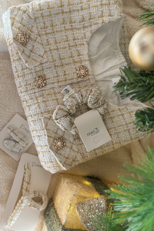 Weihnachtstraum Tweed creme/gold