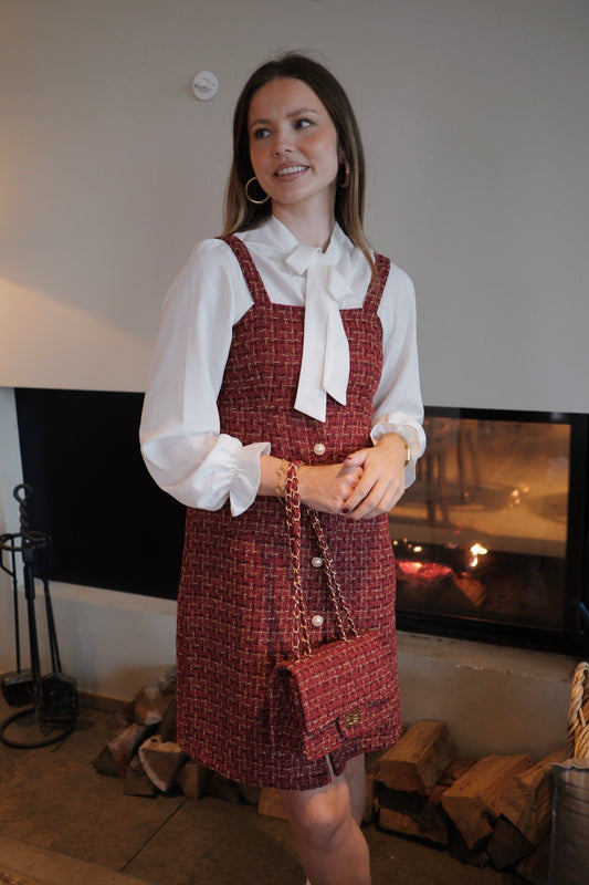 Kleid mit Tweed & weißen Ärmeln