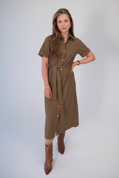 Kleid Midi Khaki mit Bindegürtel