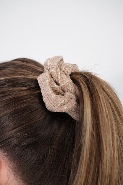 Scrunchie aus Tweed Dunkel-Beige M