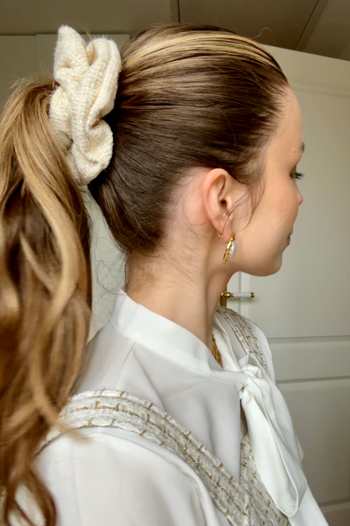 Scrunchie aus Tweed Beige/Creme M