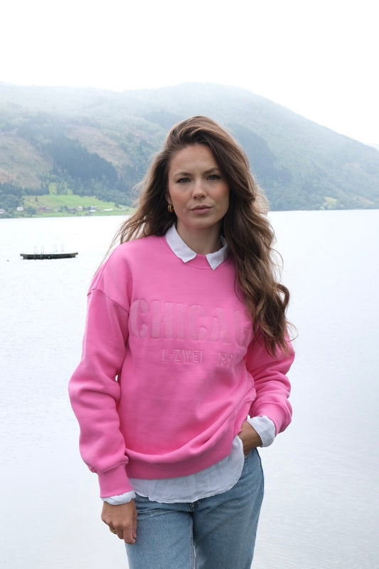 Pullover Rundhals Pink mit Stickerei