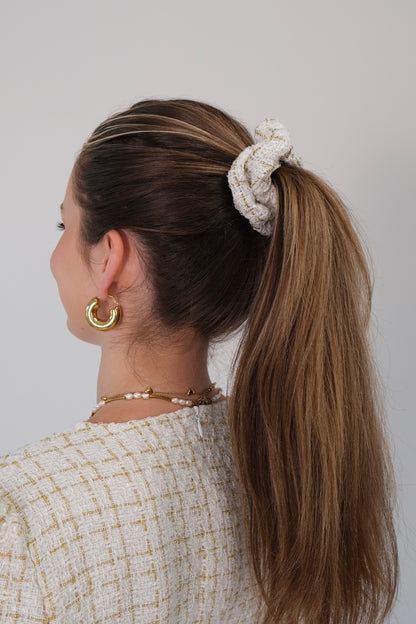 Scrunchie aus Tweed Creme/Gold M