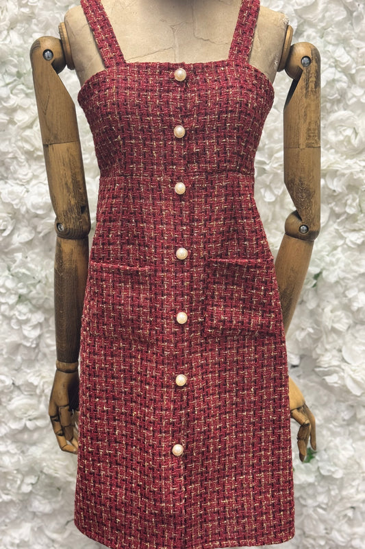 Kleid mit Tweed Weinrot Ärmellos